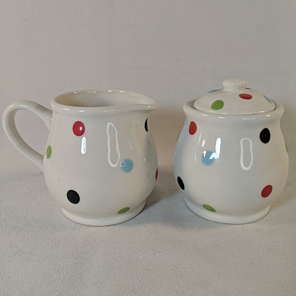 Spode Baking Days Multicolor Polka Dot Creamer and Sugar Set Ceramic 2007-A9
